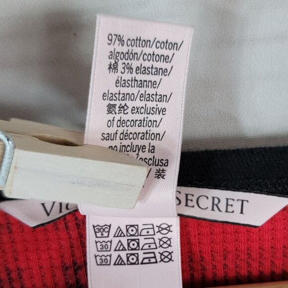 Victoria's Secret Plaid Pajama Set Red Black Medium Long Pants Thermal Waffle - Picture 6 of 15